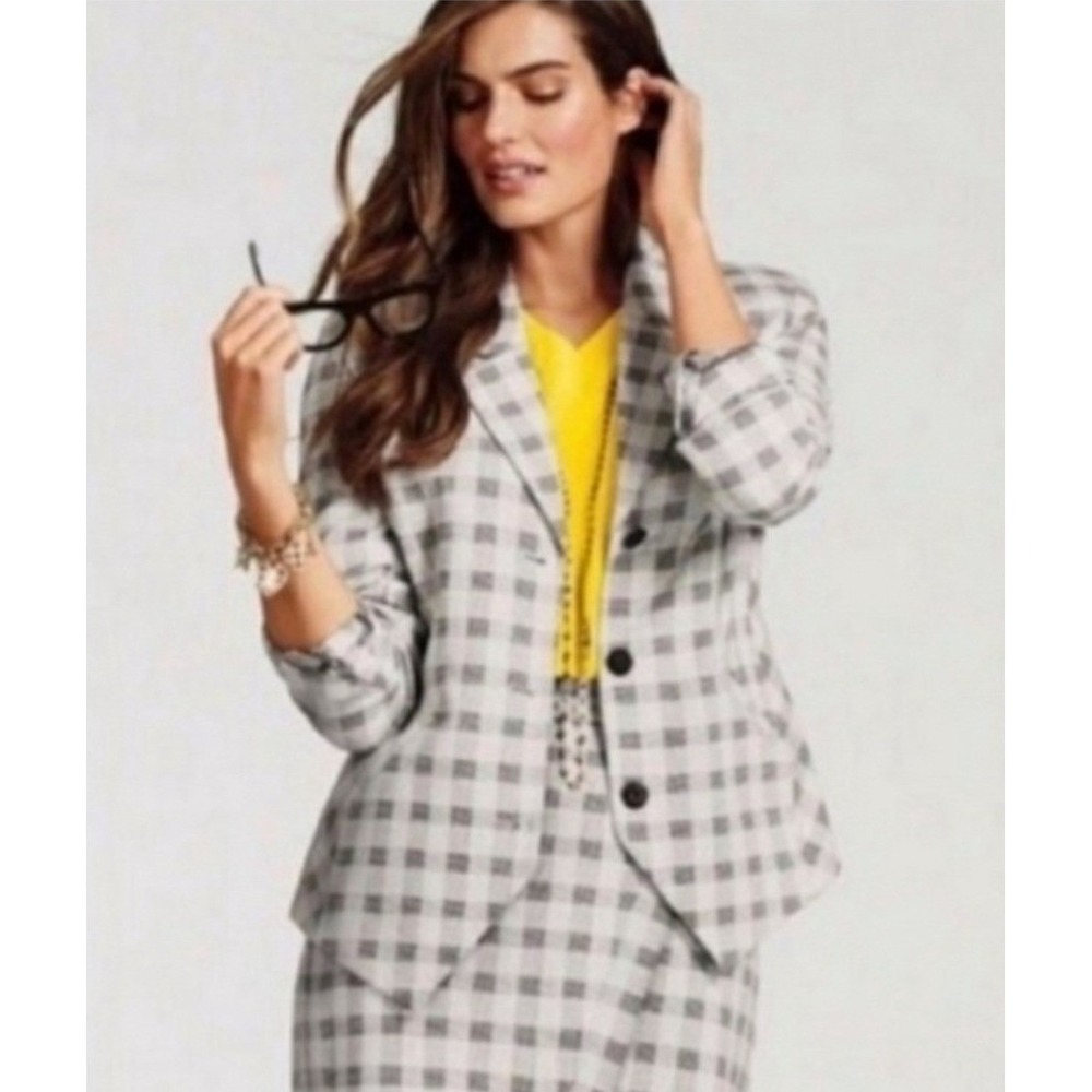 Cabi Grey Plaid Blazer Skirt Suit Set Valentina Academia Professional Office